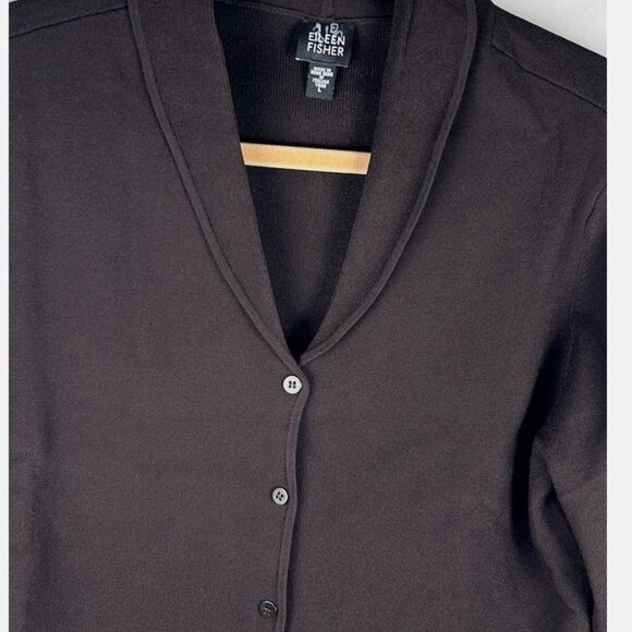 Eileen Fisher Dark Brown Viscose Button Cardigan Sweater Jacket Womens L Pockets - Picture 3 of 5